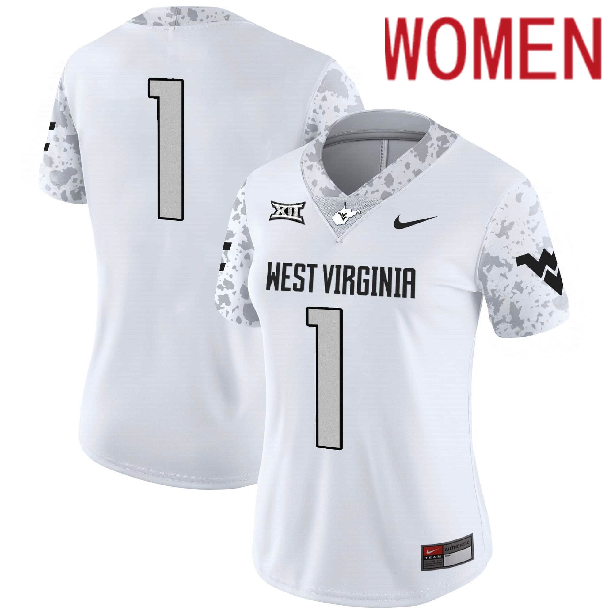 Women West Virginia Mountaineers #1 No Name White 2024 Nike Vapor Limited NCAA Jersey->women nfl jersey->Women Jersey